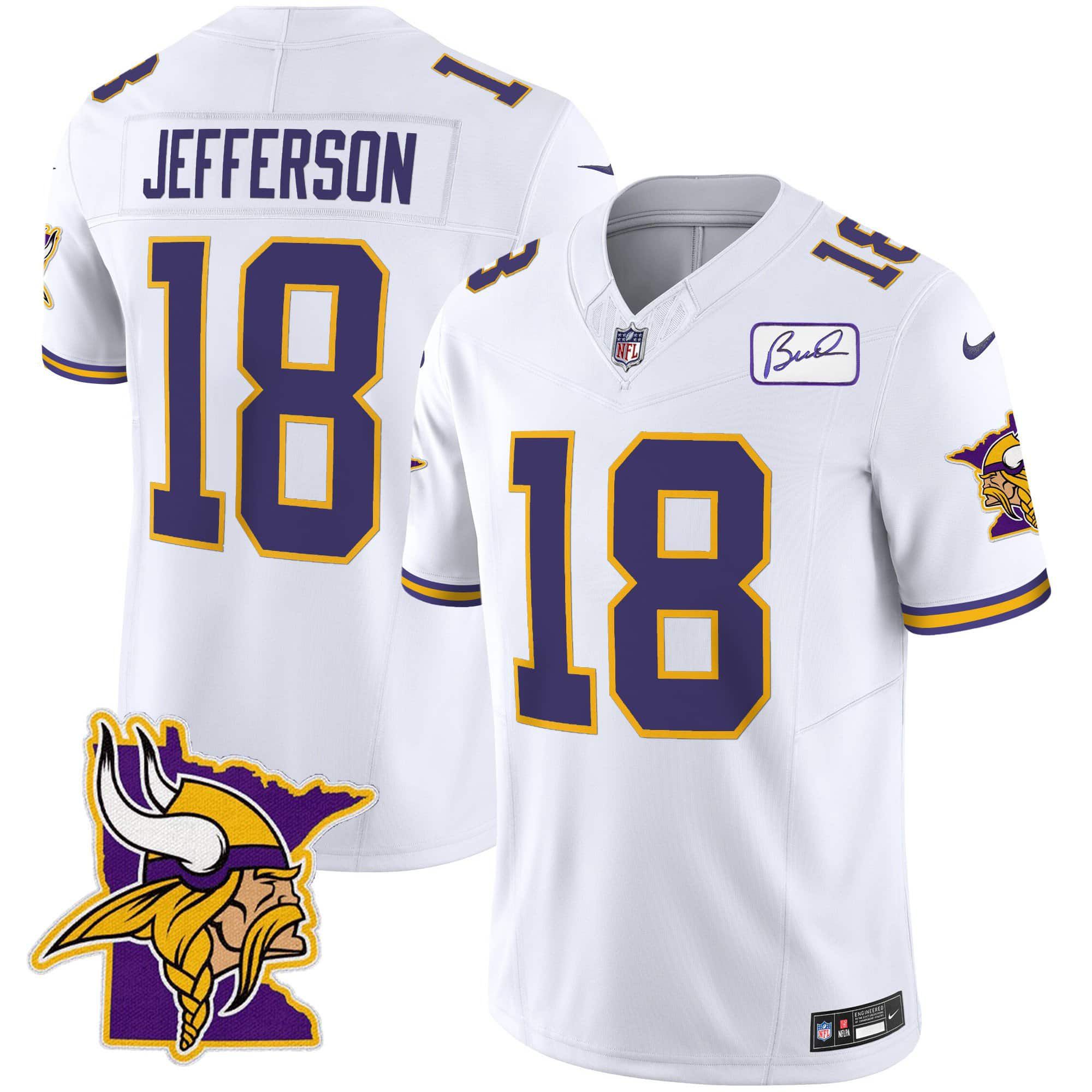 Men Minnesota Vikings #18 Jefferson White 2024 Nike Patch Classic Limited NFL Jersey